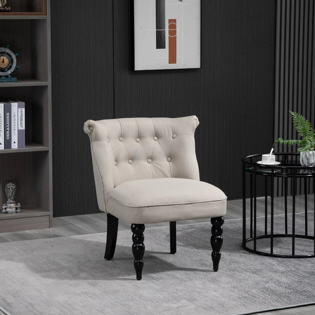 Poltrona relax con gambe in legno ¨C Xylo ¨C tessuto effetto lino beige stile vintage