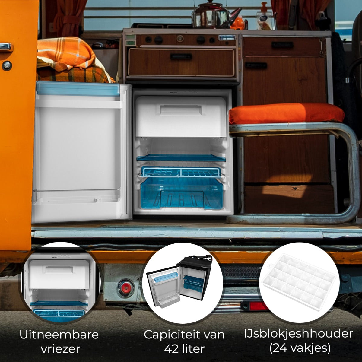 Frigorifero Congelatore 46.5L 12 / 24V DC LED Pannello di controllo Camper Camion Auto roulotte Nero Acciaio Inox