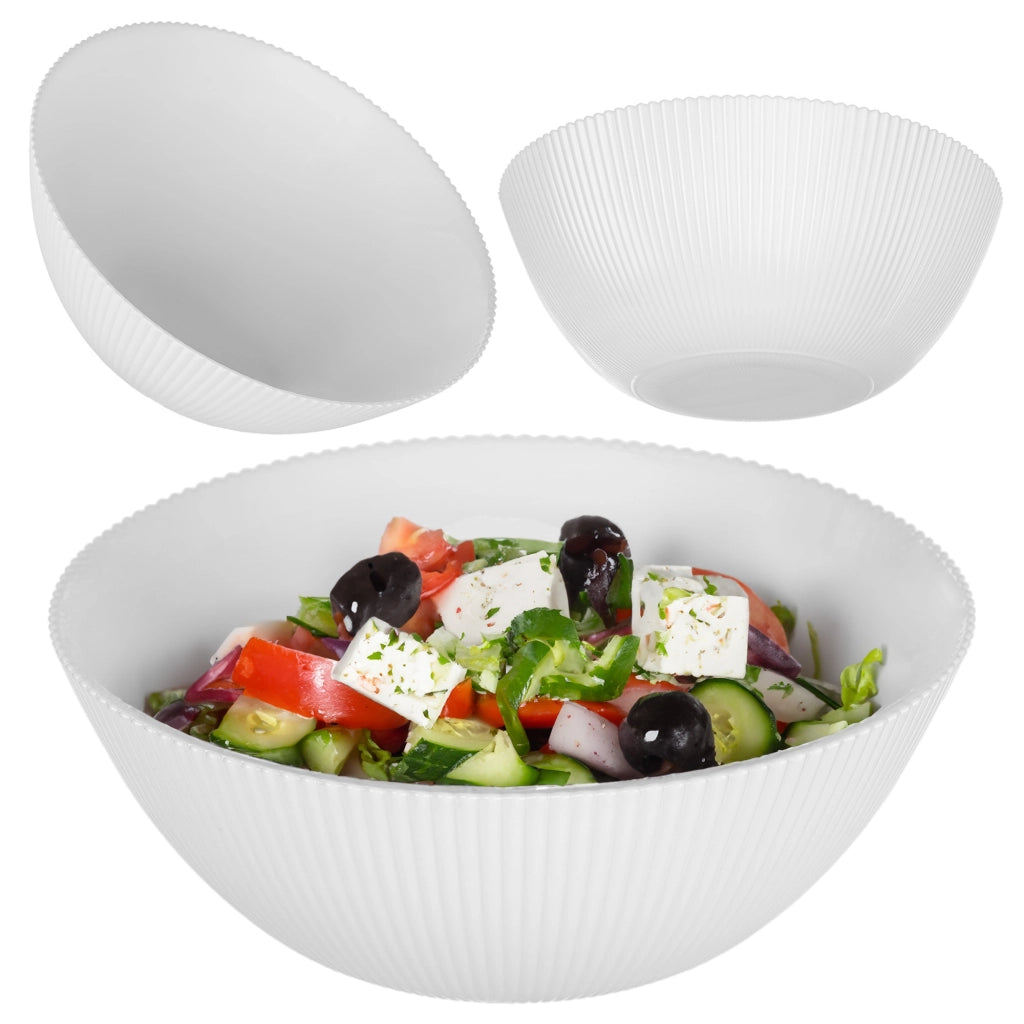 Ciotola da insalata KADAX in vetro da 20 cm per zuppe, snack e antipasti, bianca, scanalata