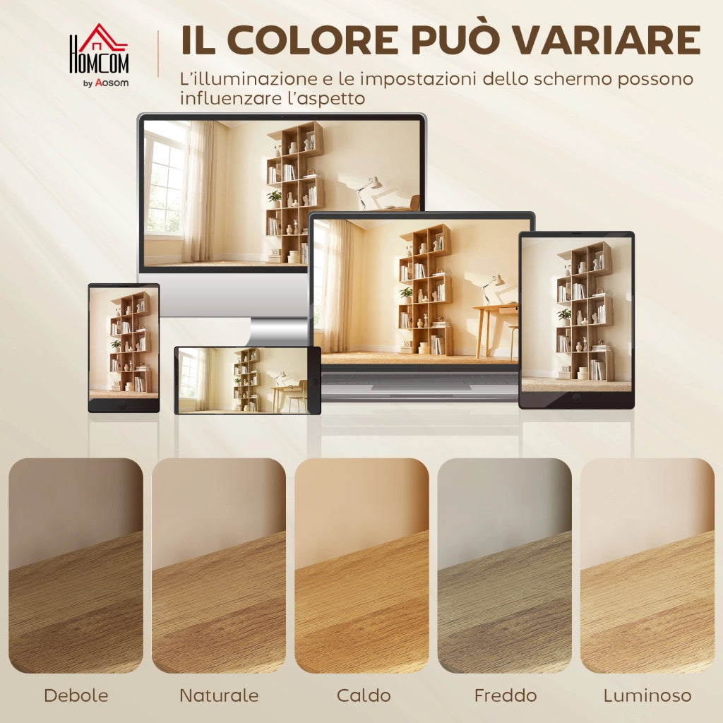 Libreria Scaffale a 5 Livelli a S  80x24x200 cm con 15 Ripiani in Legno Color Rovere
