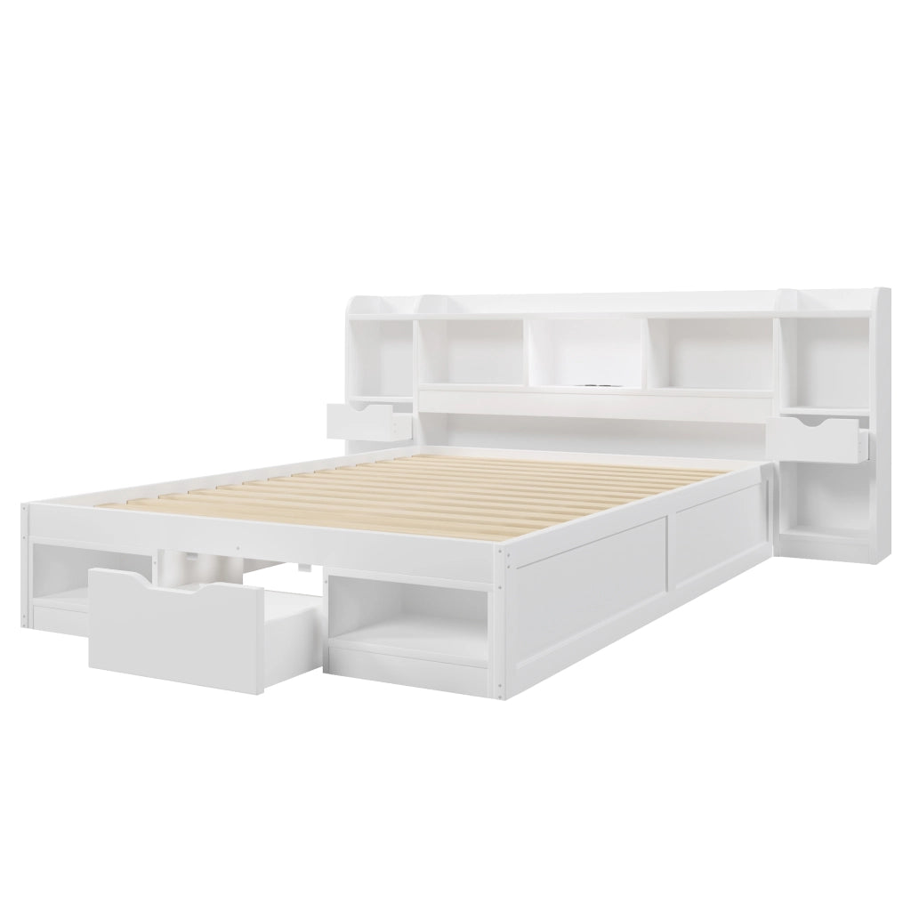 Struttura letto 140x200 con contenitore; LED a sette colori e USB; bianca
