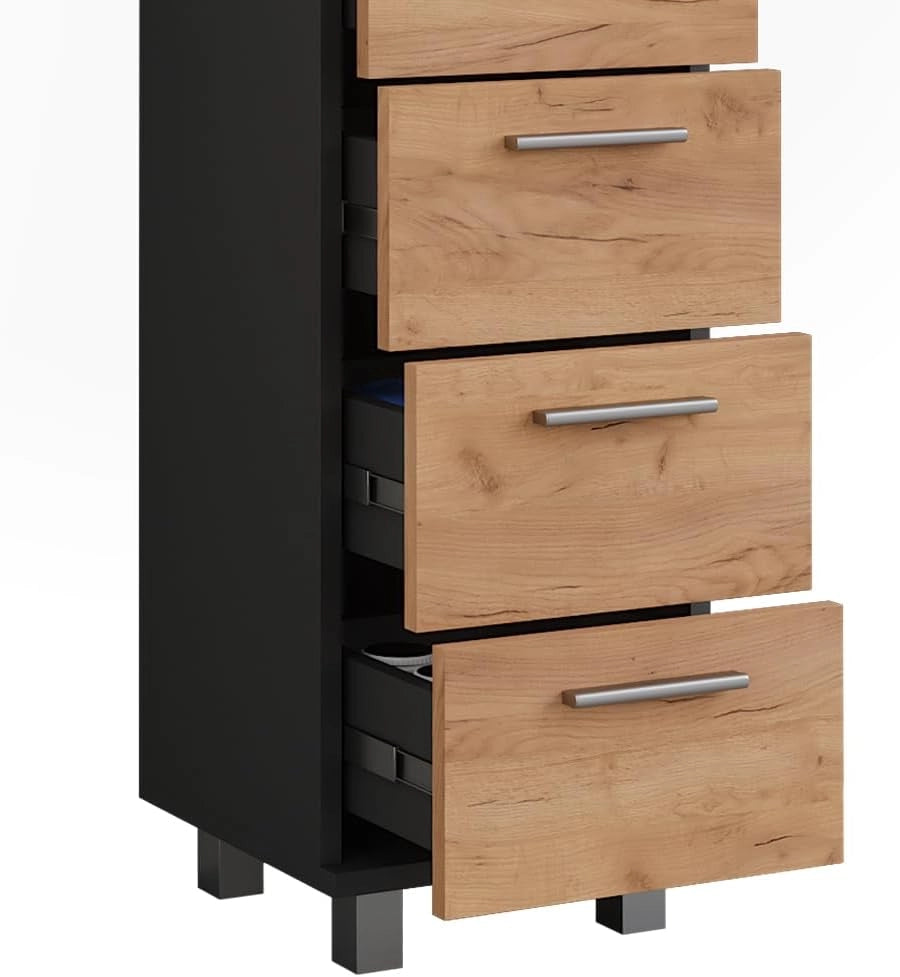 Mobile midi Ilias, Antracite/quercia dorata, 30.2 x 95 cm, adatto per il montaggio a parete e combinabile con la serie Ilias