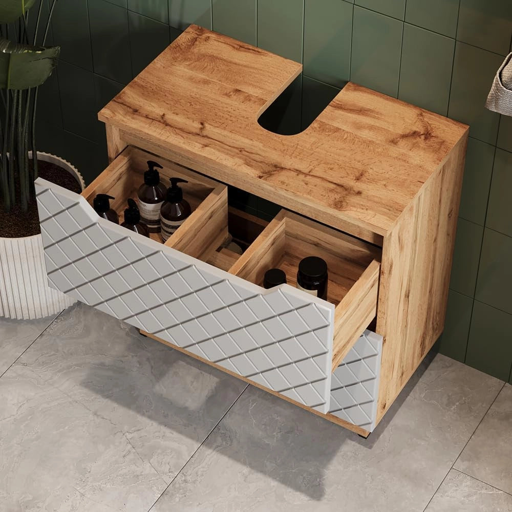 Set di mobili da bagno Lotta, Grigio, 59.8 cm, composto da specchio da bagno e mobile sottolavabo
