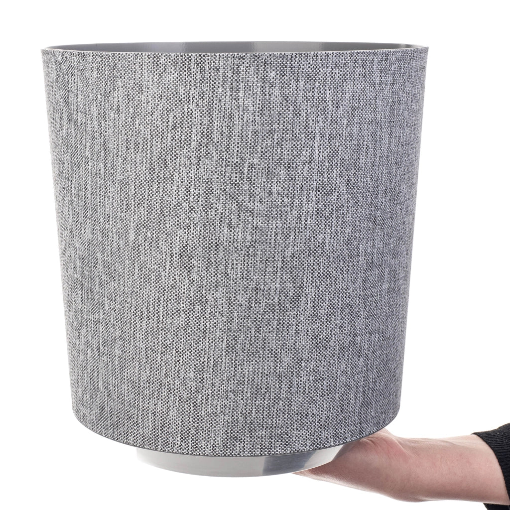 Vaso da fiori KADAX, coprivaso rotondo in tessuto grigio fantasia, 25 cm