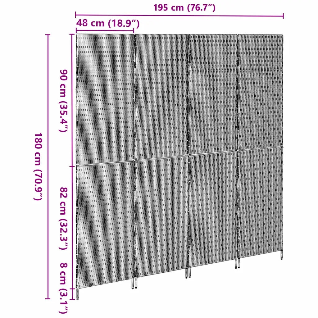 Divider per stanze Nero 195 x 180 cm polyrattan 42003672