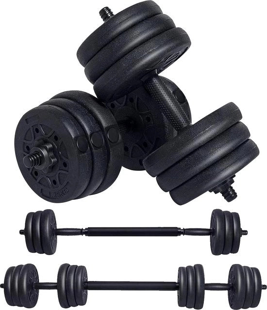 Set di sollevamento, 20 kg set di sollevamento, 2-in-1 manubri corti e lunghi con tubo di connessione, manubrio antiscivolo e chiusura di blocco, pesi per sollevamento professionale per allenamento di forza