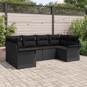 Set Divano da Giardino con cuscino 6 pcs Nero Poly Rattan