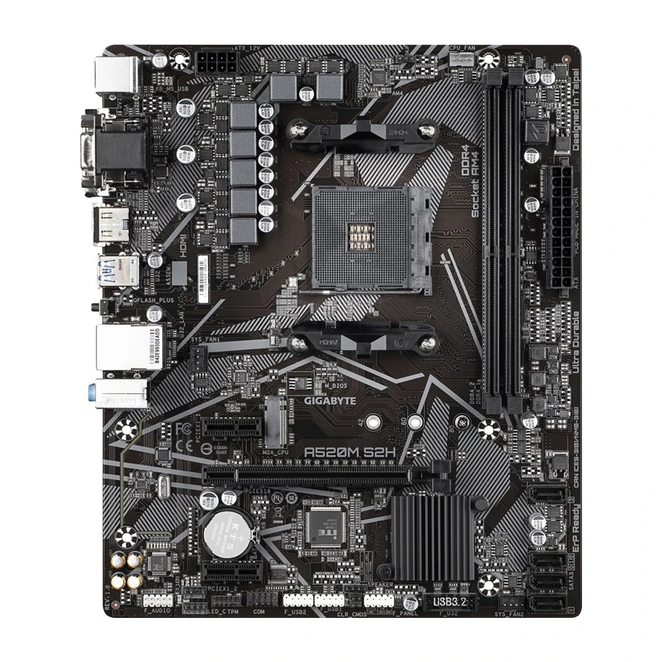Scheda madre GIGABYTE A520M S2H - Supporta CPU AMD Ryzen 5000 Series AM4, VRM digitale puro 4+3 fasi, fino a 5100MHz DDR4 (OC), M.2 PCIe 3.0 x4, LAN GbE, USB 3.2 Gen 1