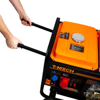 T-Mech 10CV Generatore Portatile Trifase 12.5Lt Diesel 5000W 14 ore di autonomia con meta' Pieno 2 prese da 230V / 400V con 4 ruote facile da trasportare ottimo per Garage Officina Cantiere Campeggio
