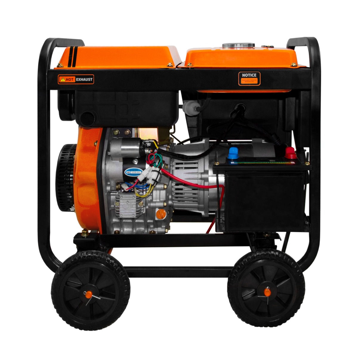 T-Mech 10CV Generatore Portatile Trifase 12.5Lt Diesel 5000W 14 ore di autonomia con meta' Pieno 2 prese da 230V / 400V con 4 ruote facile da trasportare ottimo per Garage Officina Cantiere Campeggio
