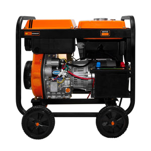 T-Mech 10CV Generatore Portatile Trifase 12.5Lt Diesel 5000W 14 ore di autonomia con meta' Pieno 2 prese da 230V / 400V con 4 ruote facile da trasportare ottimo per Garage Officina Cantiere Campeggio