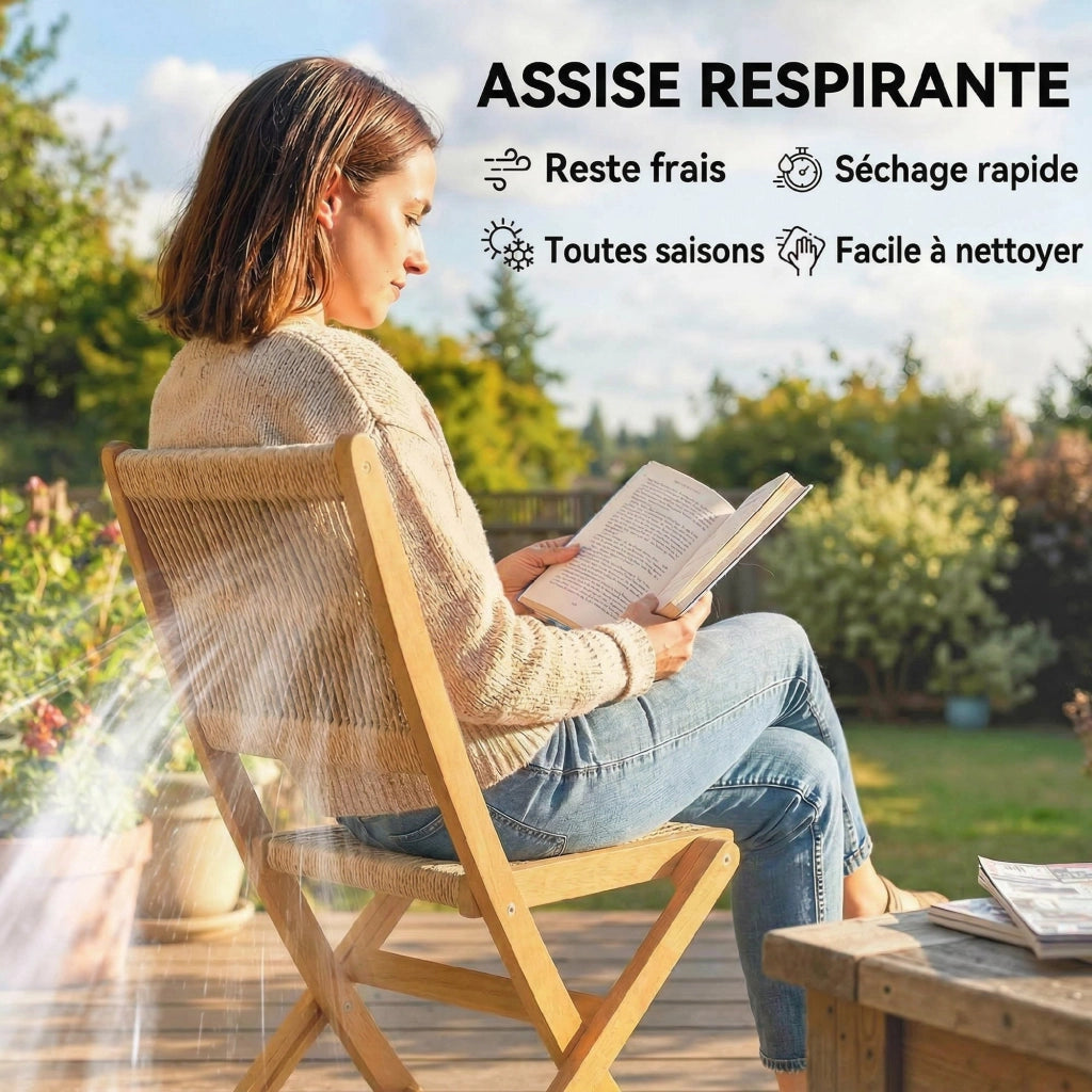 Set 2 Sedie Pieghevoli da Giardino ¨C Xylo ¨C Legno Acacia FSC Seduta Corda Intrecciata Beige