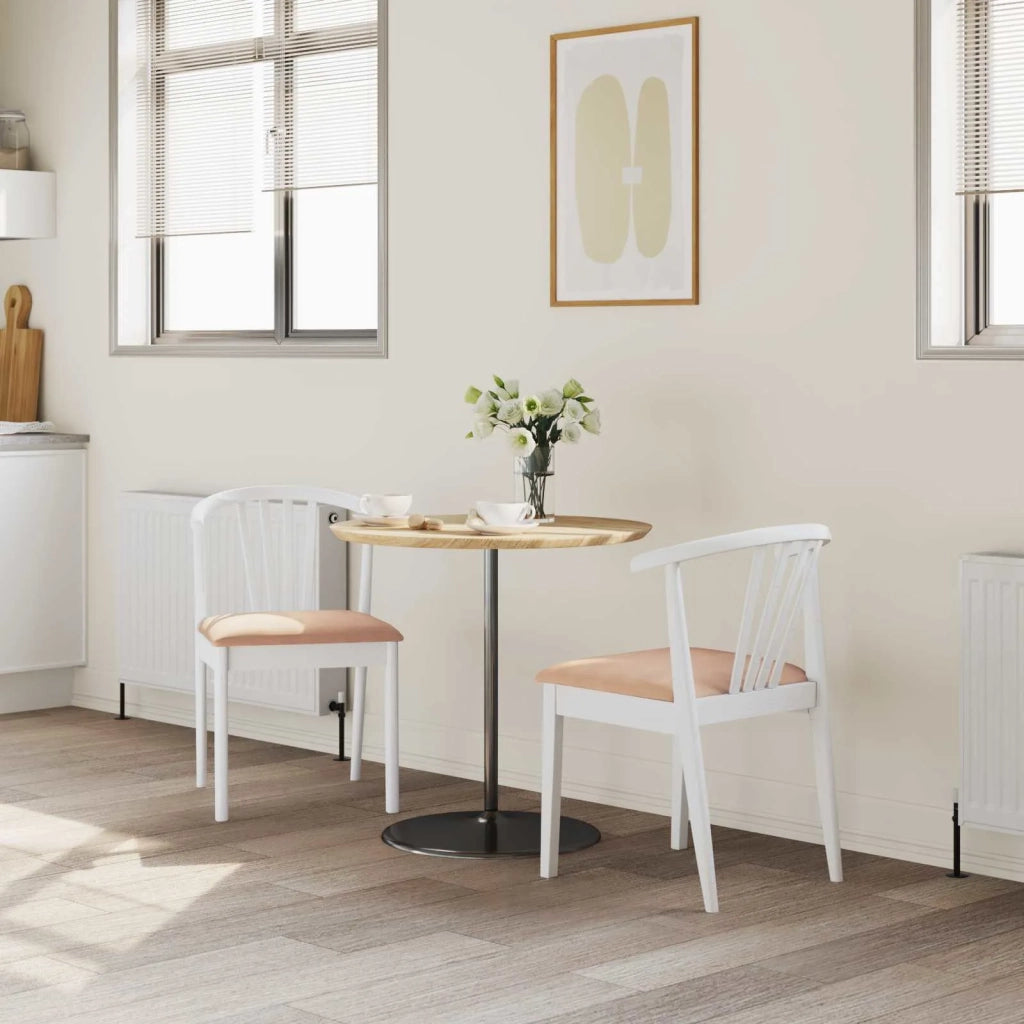 Sedia da pranzo 2 pcs Bianco e marrone Legno di gomma massiccio