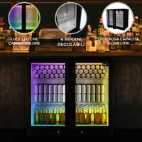 Frigorifero Refrigeratore Bar commerciale a doppia porta a battente Birra Vino Luce LED