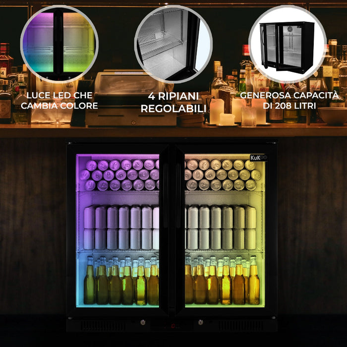 Frigorifero Refrigeratore Bar commerciale a doppia porta a battente Birra Vino Luce LED