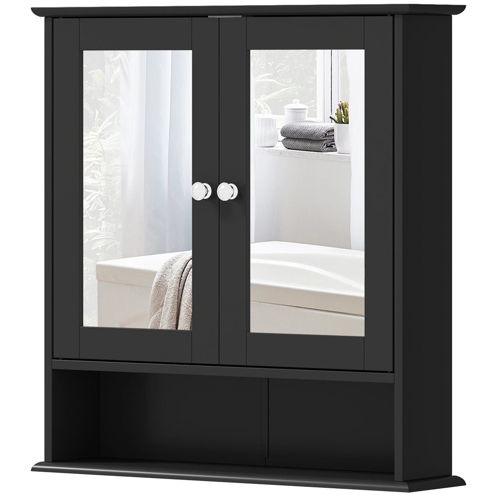 Armadietto Bagno con Specchio e Ante ¨C Zephmum ¨C Nero 56x13x58cm