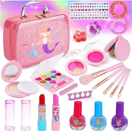 Set di trucco per bambine, set di trucco lavabile per bambini con set di smalti per unghie e valigetta, set di trucco per bambine per bambini per giochi di Halloween, Natale e compleanni.