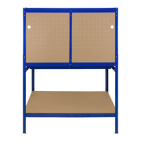 Banco da lavoro con cassetti multiuso da 120 cm con luce LED ripiani e opzioni di stoccaggio intelligenti per garage, officine e magazzini - Capacità di carico 200 kg - Blu