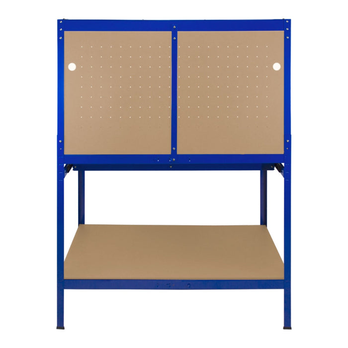 Banco da lavoro con cassetti multiuso da 120 cm con luce LED ripiani e opzioni di stoccaggio intelligenti per garage, officine e magazzini - Capacità di carico 200 kg - Blu