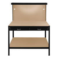 Banco da lavoro con cassetti multiuso da 120 cm con luce LED ripiani e opzioni di stoccaggio intelligenti per garage, officine e magazzini - Capacità di carico 200 kg - Nero