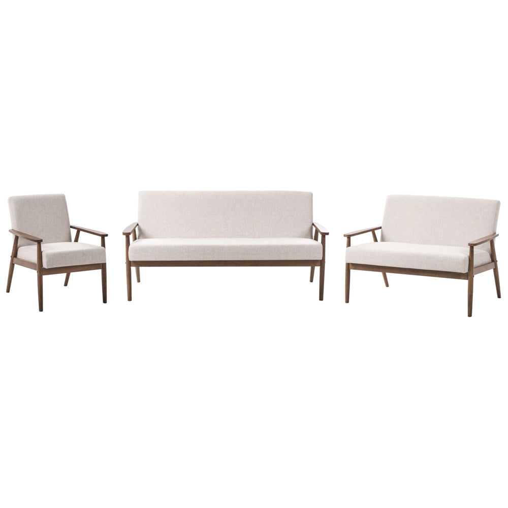 Set salotto 3 posti 2 posti enPoltrona Rivestimento in poliestere Struttura in legno beige e marrone scuro in stile retrò