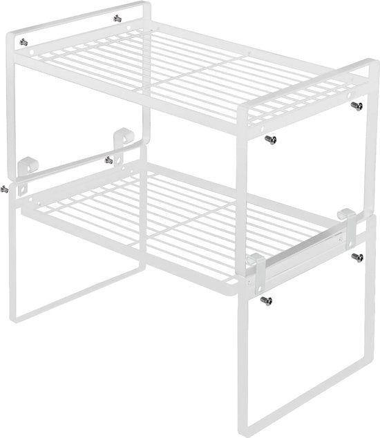Set di 2 mensole da cucina, organizzatore, mensole per piatti, bianco, accessorio per armadi cucina, tavola da servizio, armadio, organizzatore, mensole per spezie per piano di lavoro, cucina, bagno