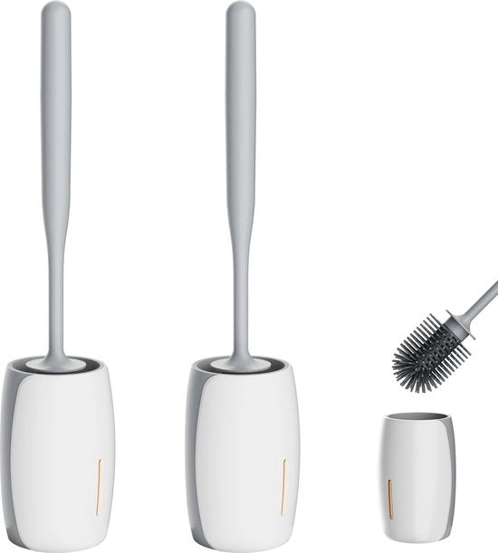 Set di spazzole per il water di silicone, con supporto, fissaggio alla parete e al pavimento, spazzola per il water di silicone, set antibatterico per il water.