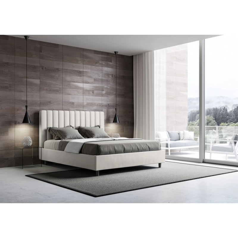 Letto imbottito Matrimoniale 160x190 cm Agueda - Bianco,Similpelle,Con rete