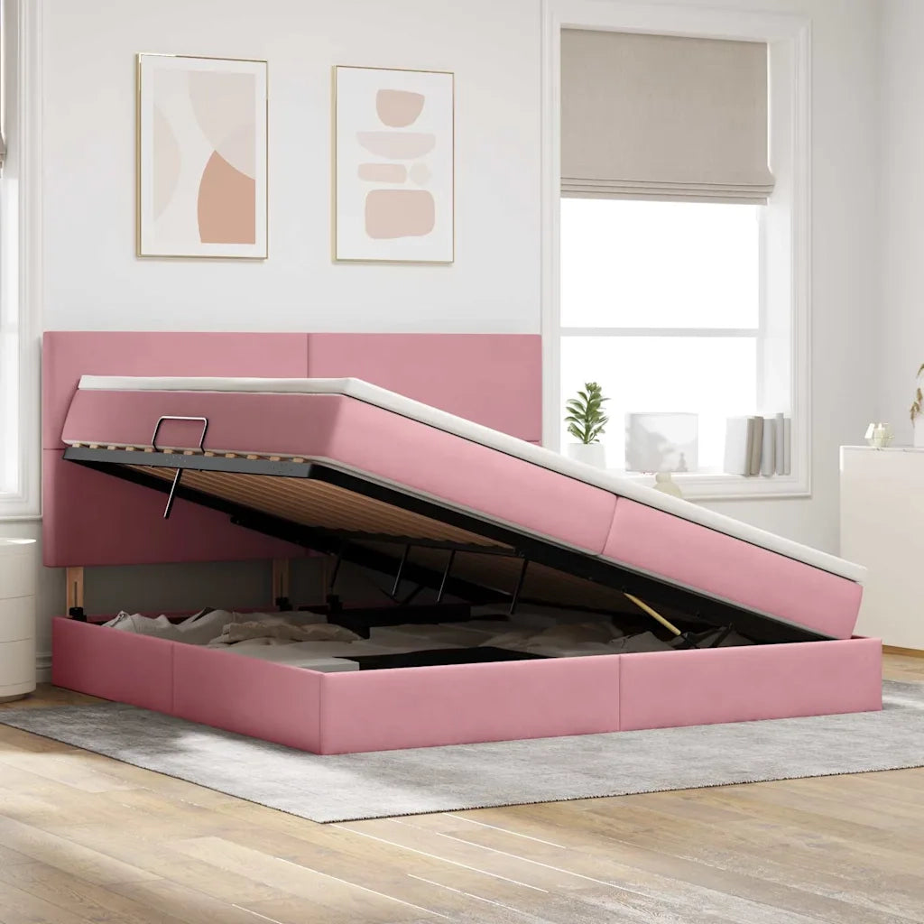 Letto con contenitore LED e materasso Rosa 200 x 200 cm Velluto