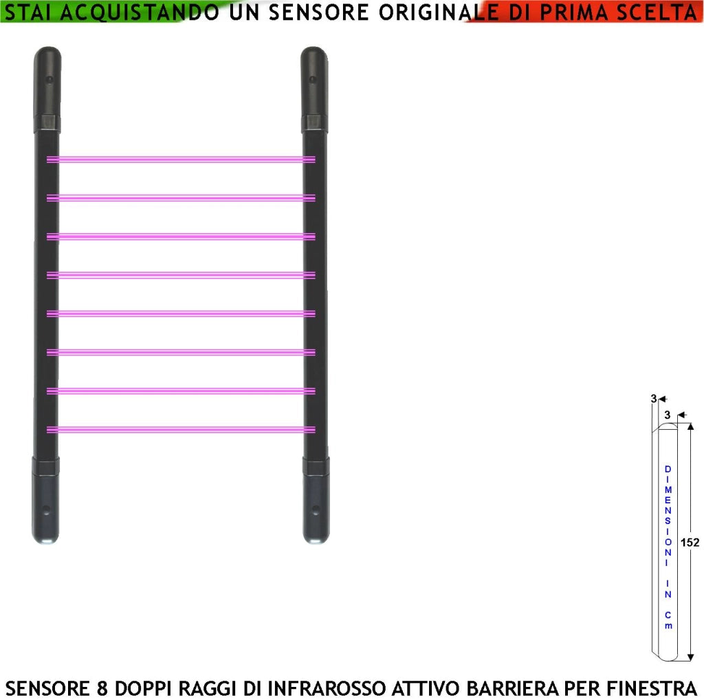 Barriera Infrarossi Attivi 8 Multifasci Segnala Allarme Intruso Rispetto a Quanti Fasci Interrotti Programmati Relè Libero Tamper Esclusione Led e Cicalino Alimentazione 12 V Misure H1520XL30XP30 mm