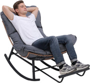 Sedia a dondolo, poltrona relax, struttura in acciaio, poggiapiedi estraibile, portata fino a 136 kg, per dormire, soggiorno, terrazza, giardino, grigio