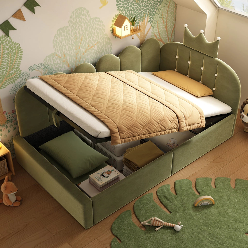 Letto da giorno verde 90x190 cm con contenitore