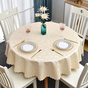 Tavolo di Natale coperto in plastica 140 cm, tappeto da tavolo beige 350 g/mq, impermeabile, per festa, capodanno, esterno, nuovo anno, festival, tavolo da giardino, tavolo da salotto, esterno.