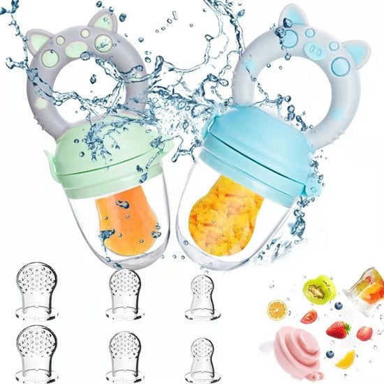 Fruitaspettatore per bambini da 3 mesi in su, versione aggiornata 2022, aspettatore per alimenti, bocchino largo, aspettatore per alimentazione dei bambini, BPA-free, 8 spicchi in silicone in 3 dimensioni