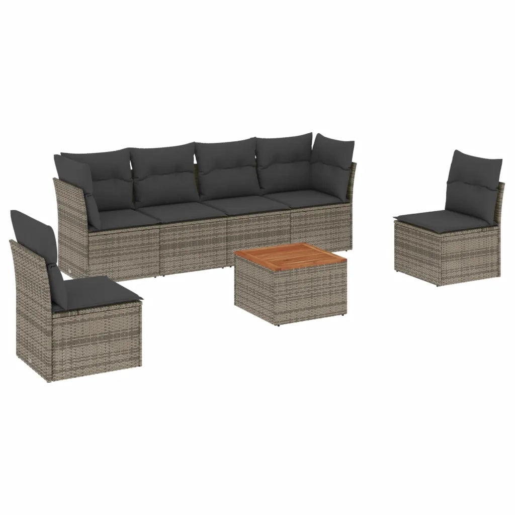 Set Divani da Giardino 7 pz | Set Salotto da Giardino con Cuscini Grigio in Polyrattan