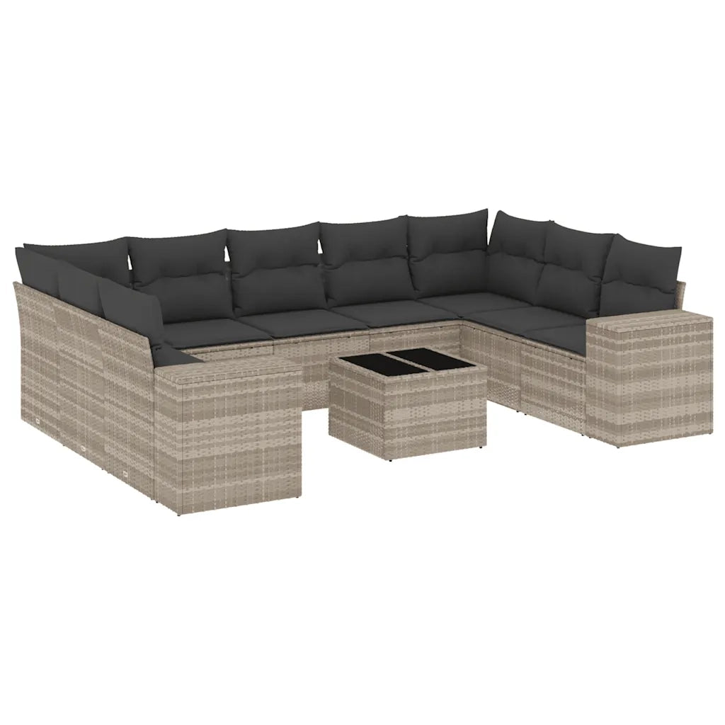 Set Divano Giardino 10 pz con Cuscini Grigio Chiaro Polyrattan