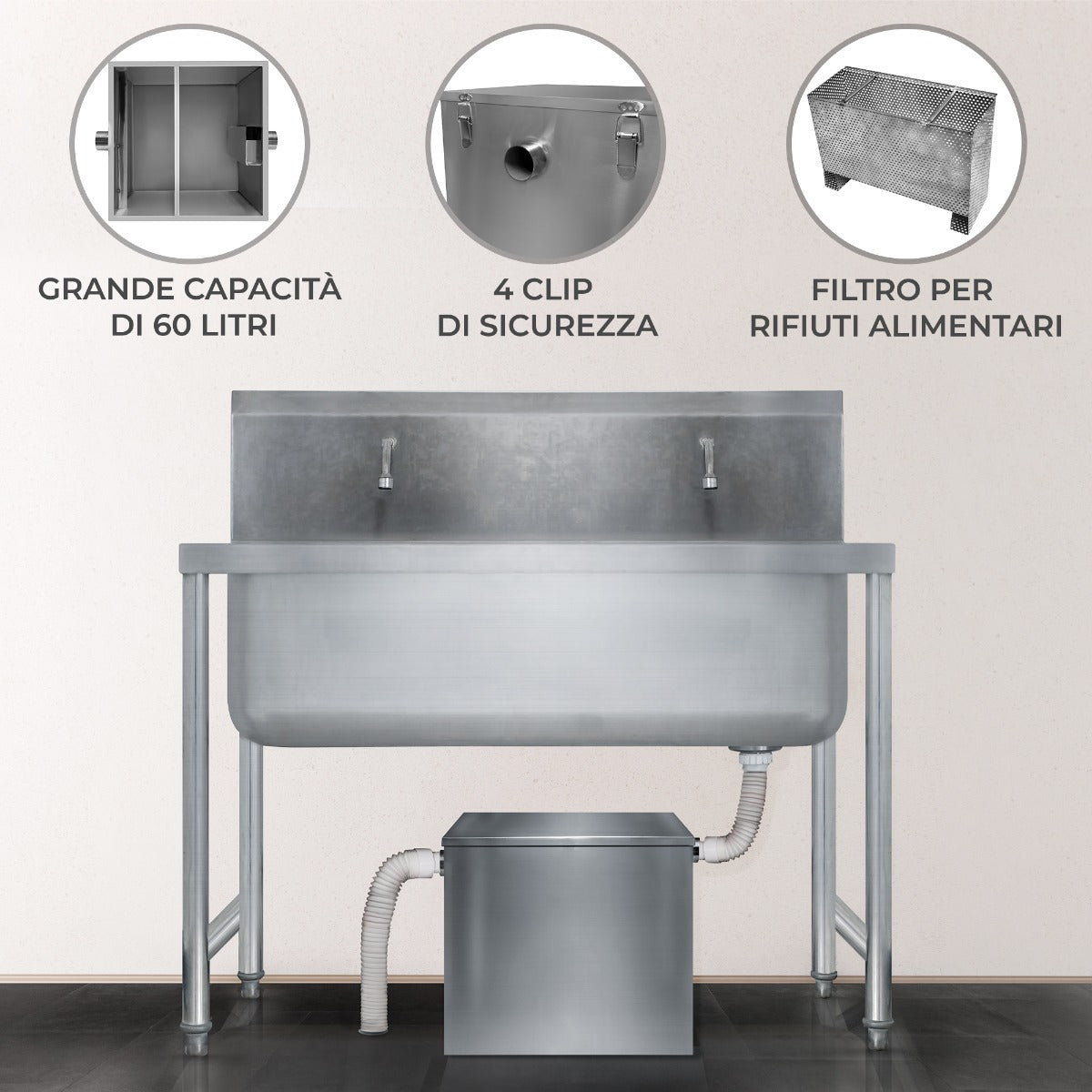 Separatore di grasso commerciale 60L in acciaio inox con filtro intercettatore per rifiuti Ristorante