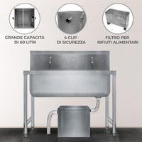 Separatore di grasso commerciale 60L in acciaio inox con filtro intercettatore per rifiuti Ristorante