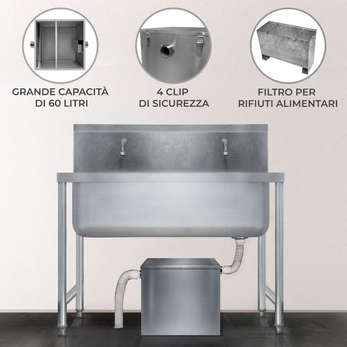 Separatore di grasso commerciale 60L in acciaio inox con filtro intercettatore per rifiuti Ristorante