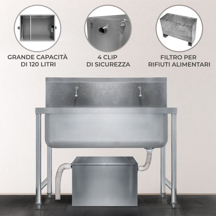 Separatore di grasso commerciale 120L in acciaio inox con filtro intercettatore per rifiuti Ristorante