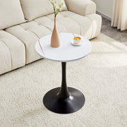 Tavolo da pranzo rotondo in MDF e metallo con piano termoformato, stile mid-century, bianco e nero