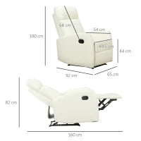 Poltrona Relax Reclinabile 165° con Poggiapiedi Regolabile Ergonomica in pelle PU, 65 × 92 × 100cm Crema
