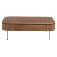 Tavolino rettangolare in noce e acciaio lucidato oro