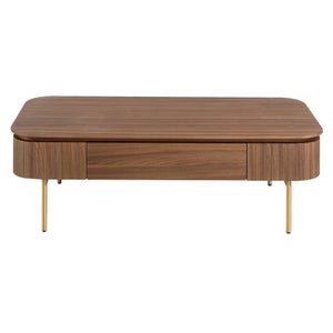 Tavolino rettangolare in noce e acciaio lucidato oro