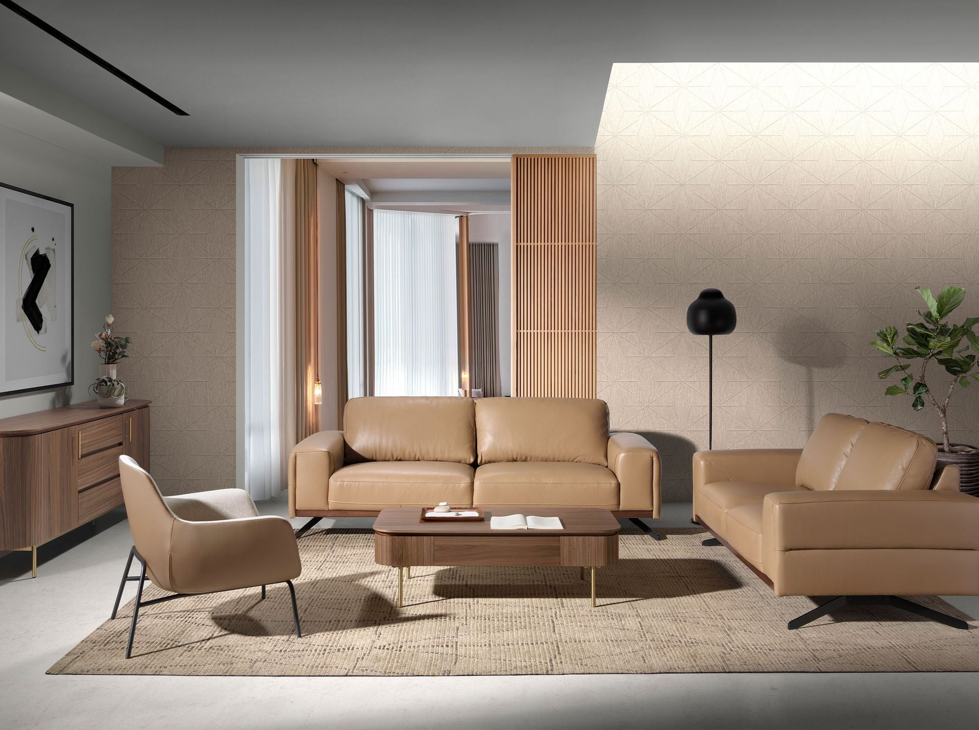 Tavolino rettangolare in noce e acciaio lucidato oro