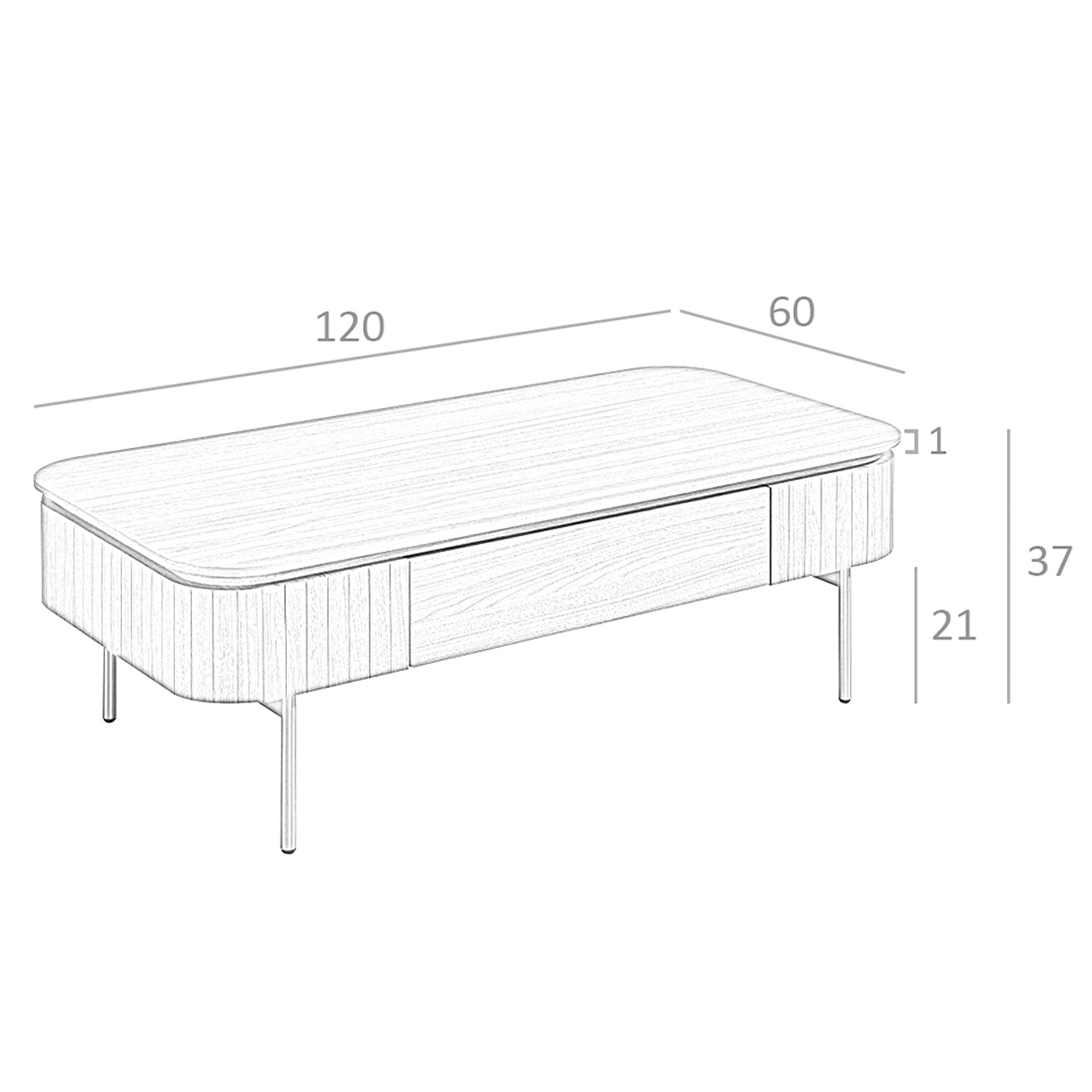 Tavolino rettangolare in noce e acciaio lucidato oro