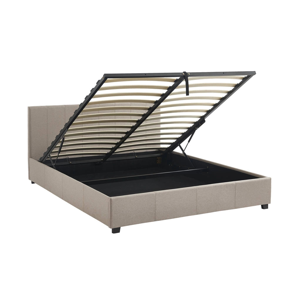 Letto a cassettone con rete a doghe e testiera, 160x200cm, beige