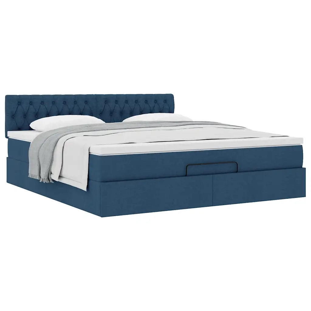 Struttura Letto Pouf con Materasso Blu 160x200 cm in Tessuto 3311559