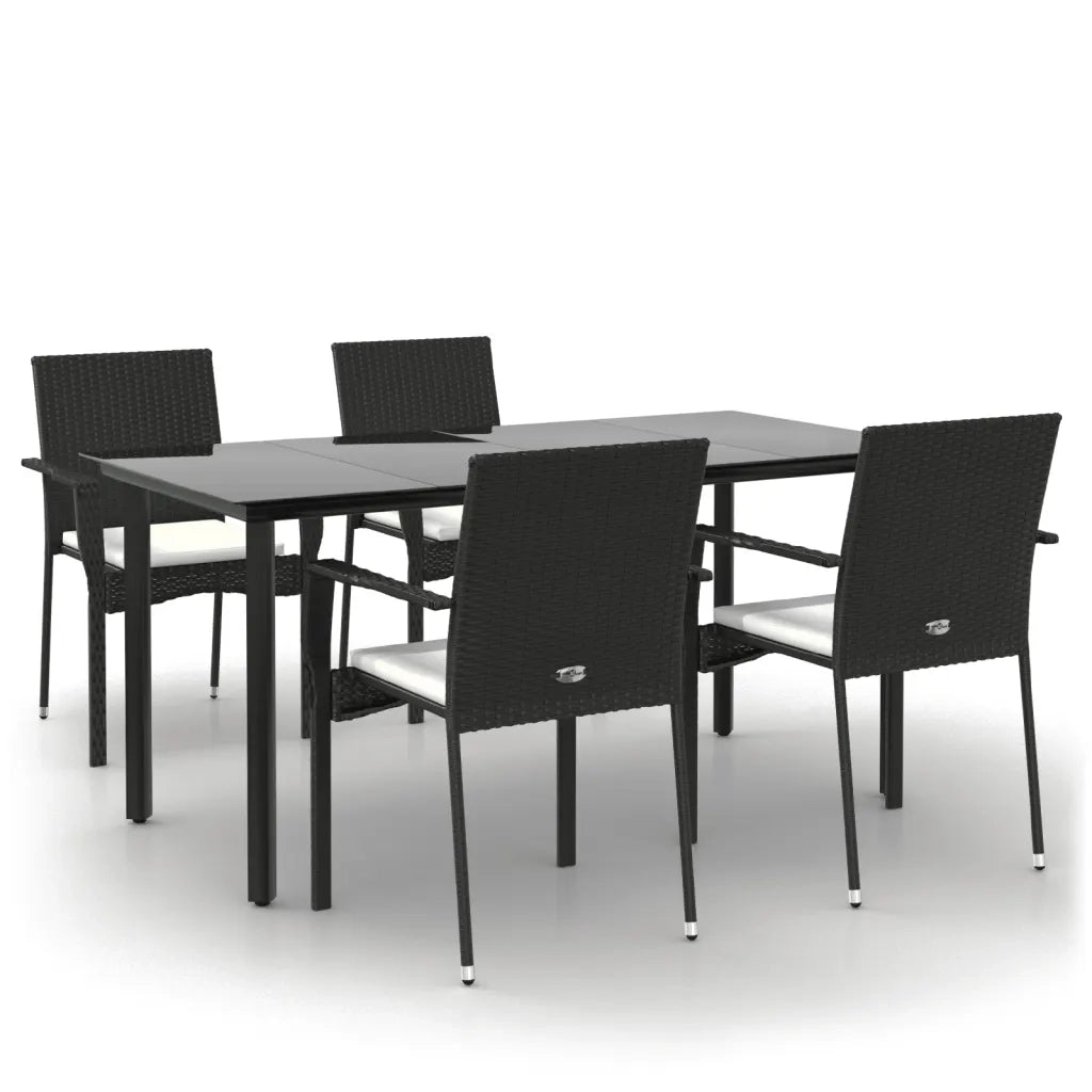 Set da Pranzo da Giardino 5 pz | Set Salotto da Giardino Nero con Cuscini in Polyrattan