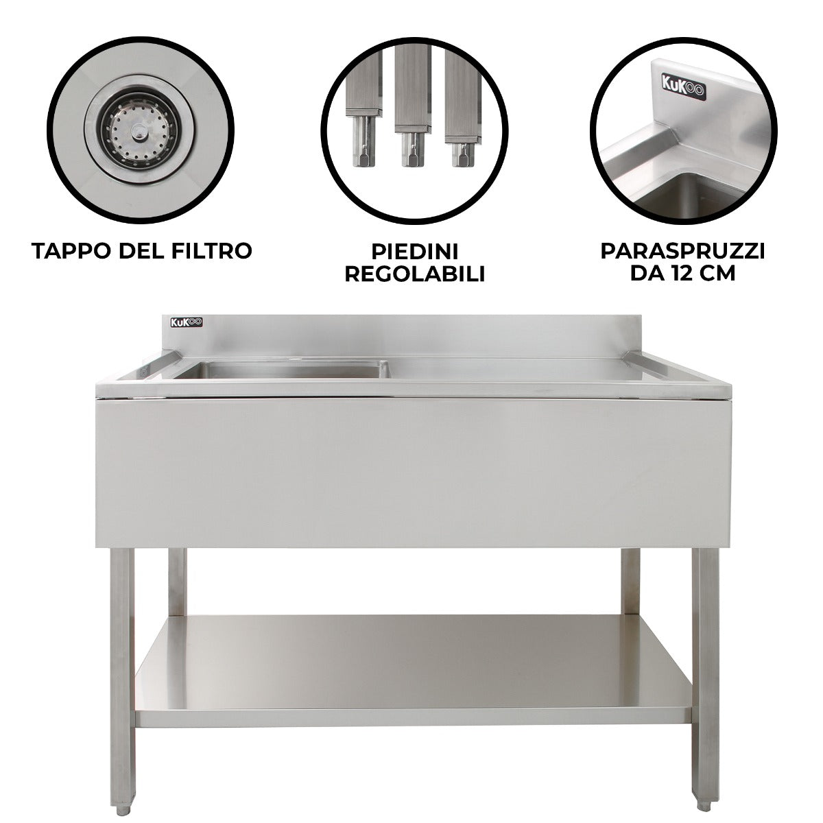 Lavello per ristorazione in acciaio inox per cucina commerciale a vasca singola con Drenaggio a destra